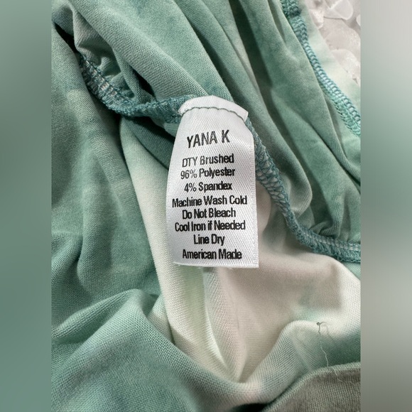 NWT Yana K Venetian Mini Dress Sage Green Tie Dye Ruched Sz Large USA MSRP $128 - Picture 8 of 9